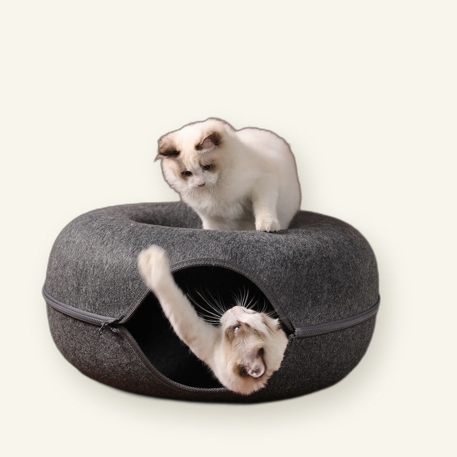 Four Seasons Available Cat Nest Round Woolen Felt Pet Dual-use Cat Nest Tunnel Interactive Training Toy Grey Felt Cat Ne